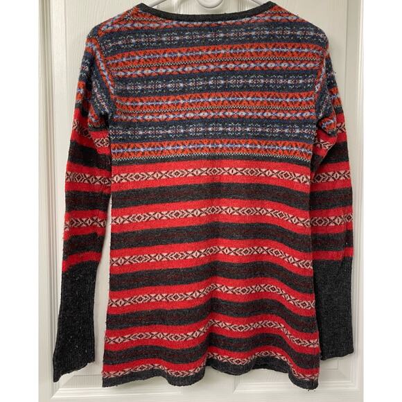 Free People Wool Alpaca Blend Striped Crew Neck Geometric shirt red and black XS - Picture 5 of 8